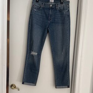 Hudson Jeans Distressed Ankle Jeans in Dark Blue